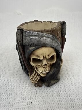 3 Sided Grim Reaper Skull Resin Candle Votive Holder - Hand Painted